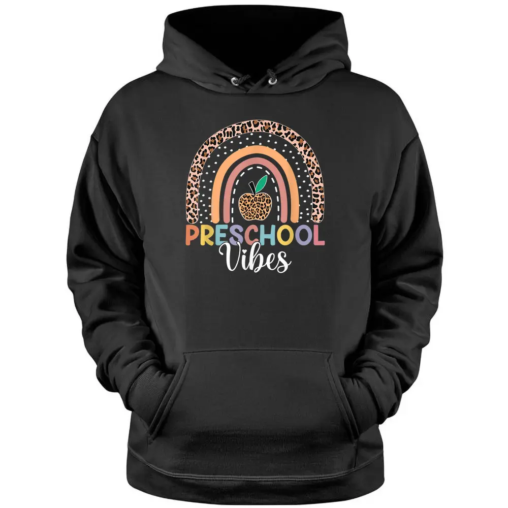 Cute Preschool Vibes Back To School Rainbow Leopard Print Pullover Hoodie