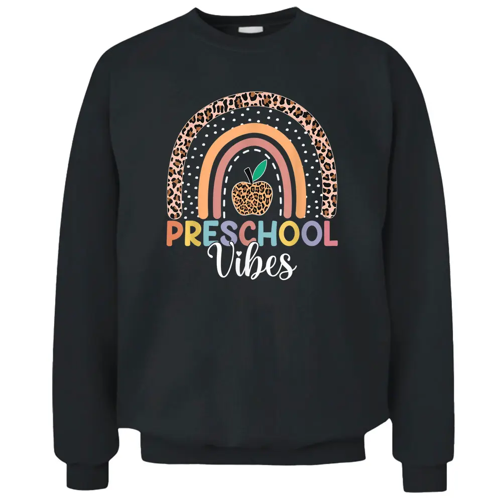 Cute Preschool Vibes Back To School Rainbow Leopard Print Pullover Sweatshirt