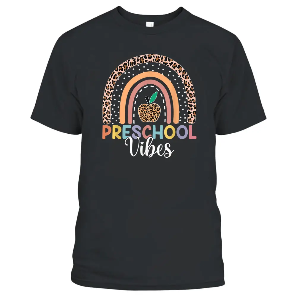 Cute Preschool Vibes Back To School Rainbow Leopard Print T-Shirt