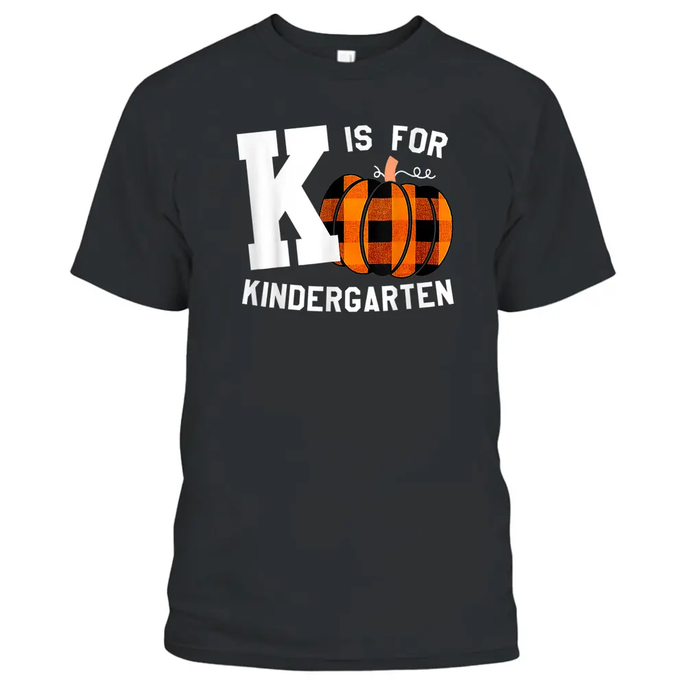 Fall Kindergarten Teacher K Is For Buffalo Plaid Pumpkin T-Shirt