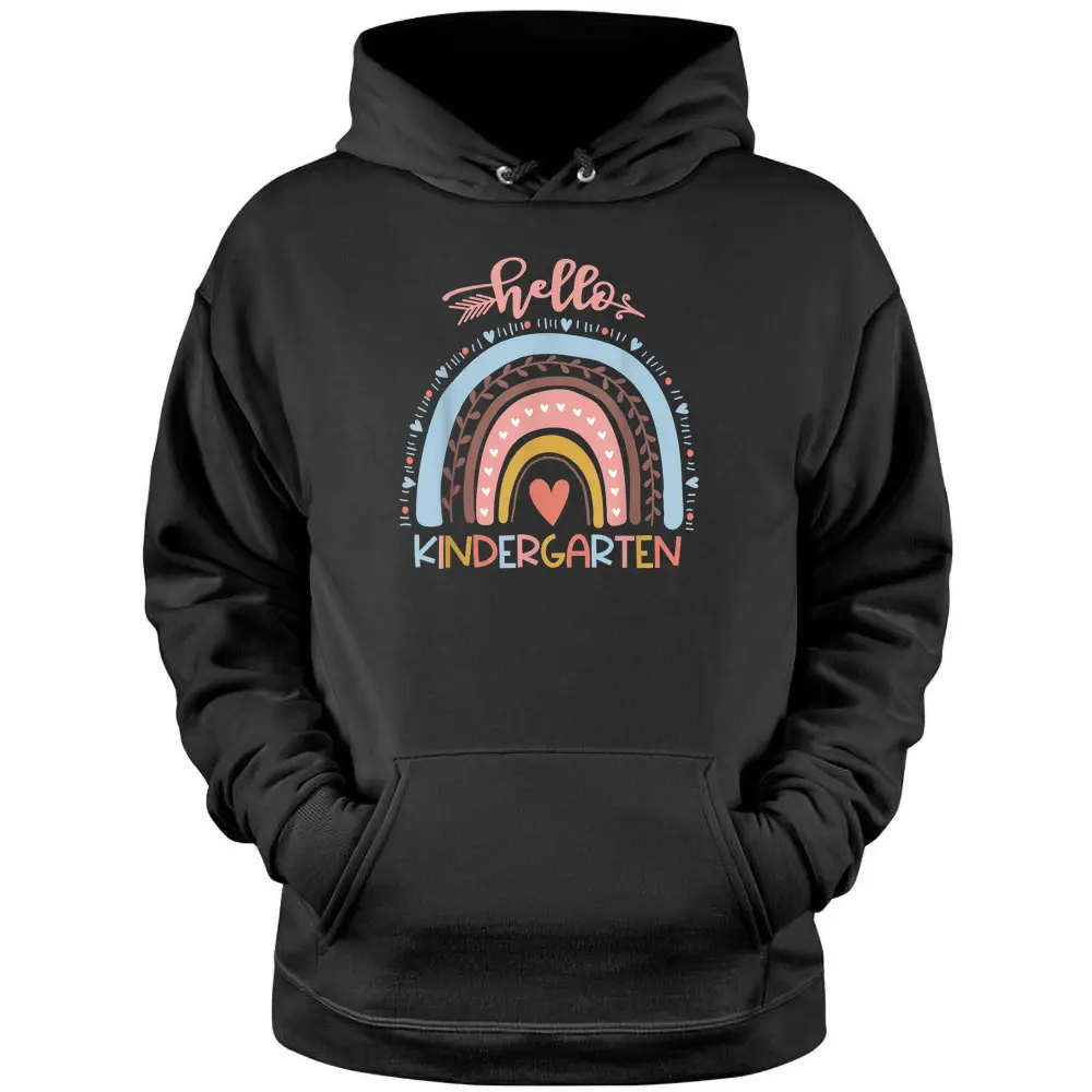 First Day Of School Hello Kindergarten Teacher Rainbow Kids Pullover Hoodie