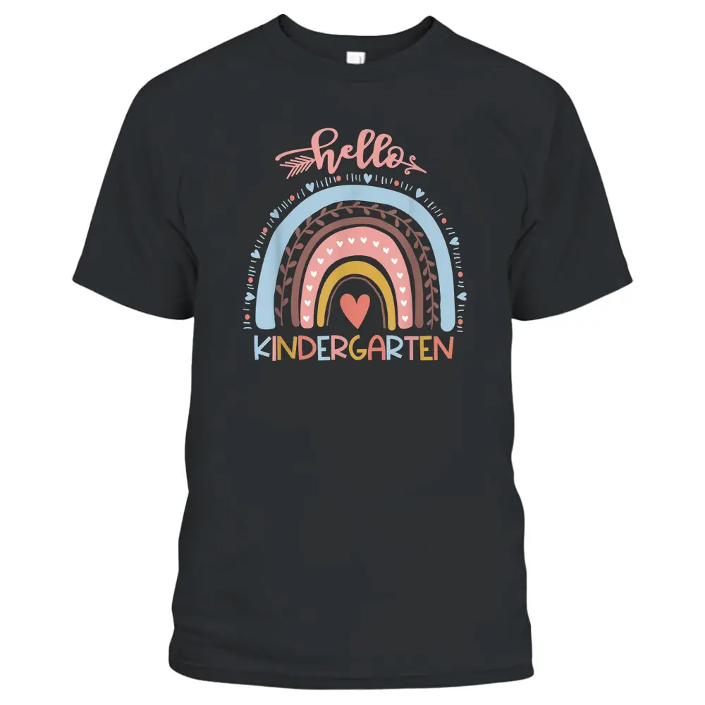 First Day Of School Hello Kindergarten Teacher Rainbow Kids T-Shirt