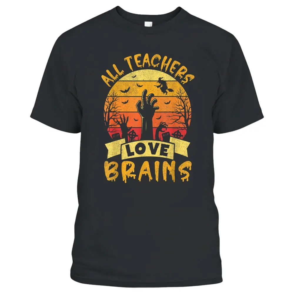 Funny Halloween Teacher Zoombies All Teachers Love Brains T-Shirt