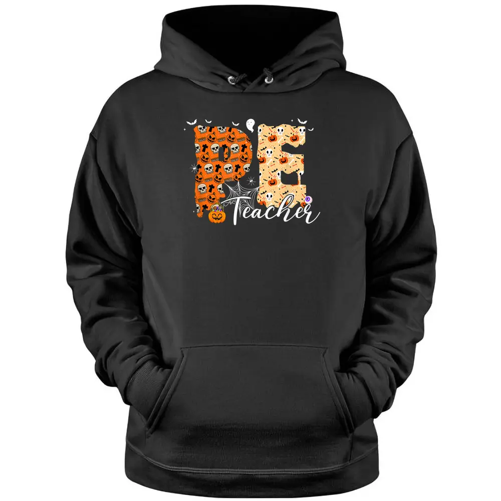 Funny PE Teacher Halloween Costume Pumpkin Fall Skeleton Pullover Hoodie