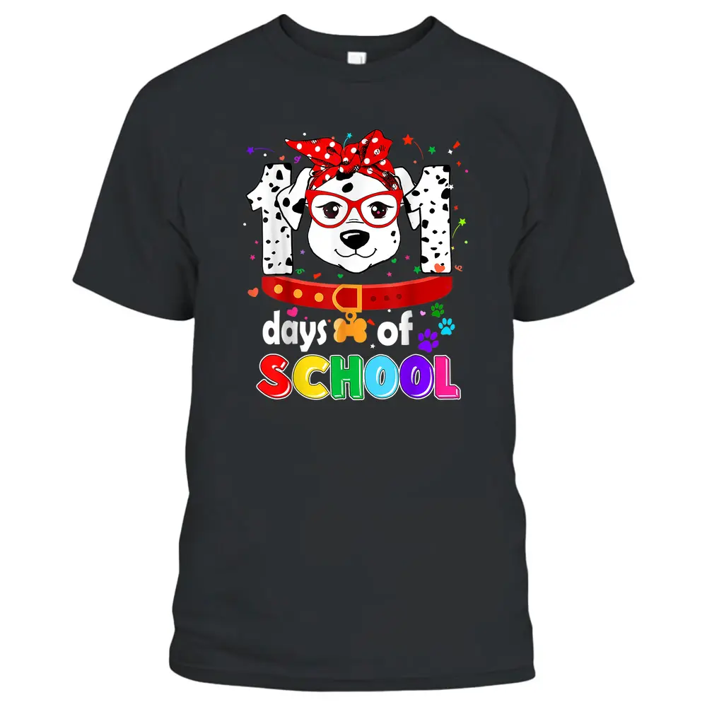 Funny School Kid Teacher Dog Dalmation 101 Days Of School T-Shirt