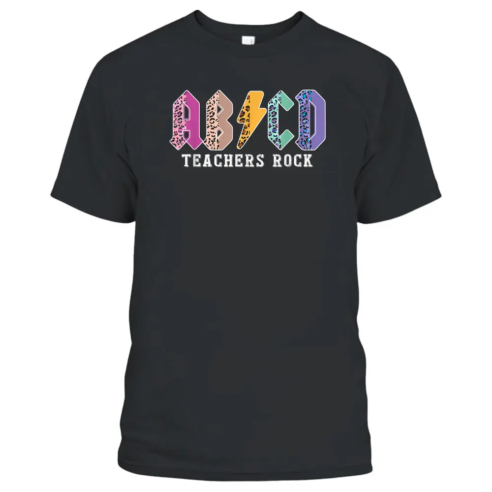 Funny Teacher ABCD Rocks Colorful Leopard Skin T-Shirt