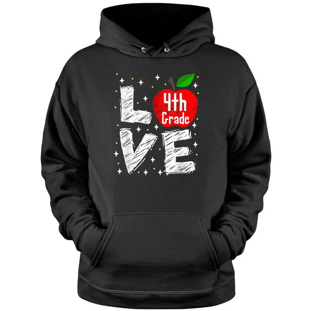 Funny Teacher Gift Love 4th Grade Apple Pullover Hoodie