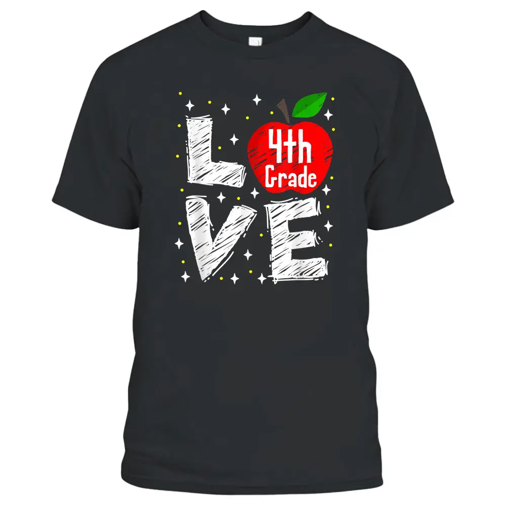 Funny Teacher Gift Love 4th Grade Apple T-Shirt