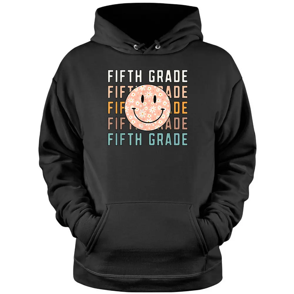 Groovy Fifth Grade Smile Face Retro Teachers Back To School Pullover Hoodie