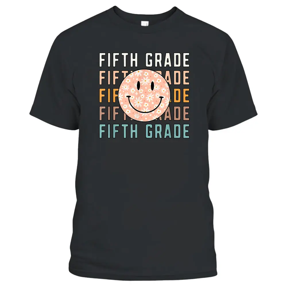 Groovy Fifth Grade Smile Face Retro Teachers Back To School T-Shirt