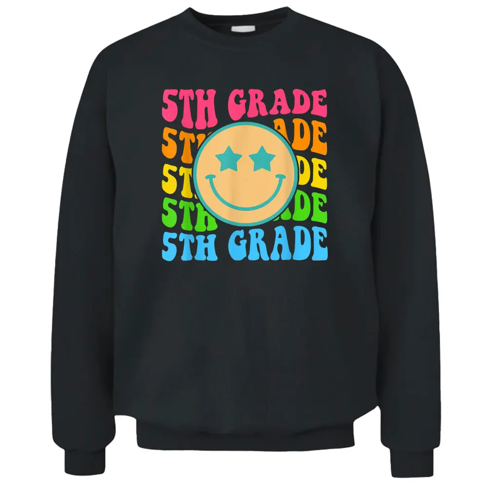 Groovy Fifth Grade Vibes Face Retro Teachers Back To School Pullover Sweatshirt