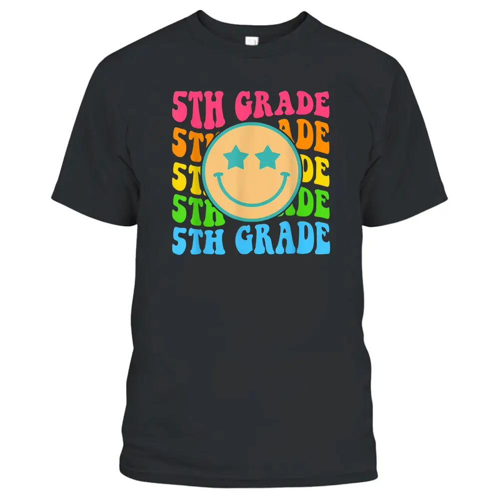 Groovy Fifth Grade Vibes Face Retro Teachers Back To School T-Shirt