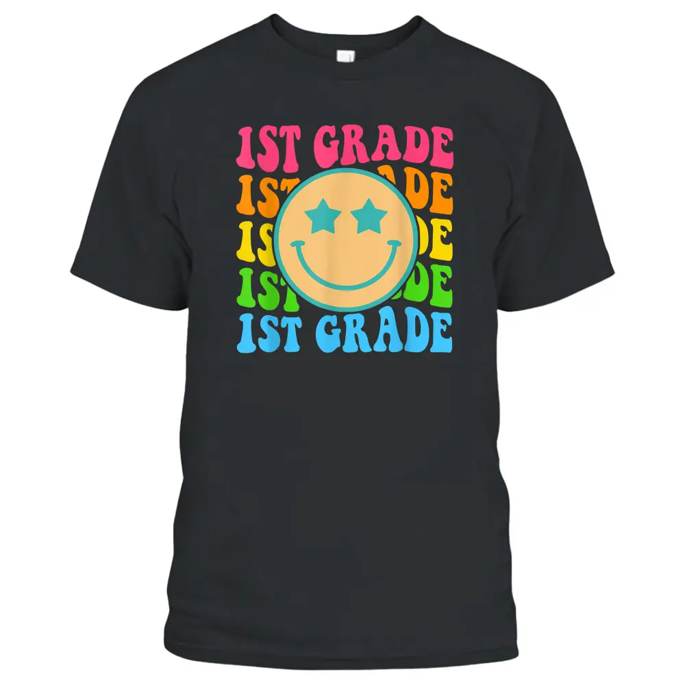 Groovy First Grade Vibes Face Retro Teachers Back To School T-Shirt