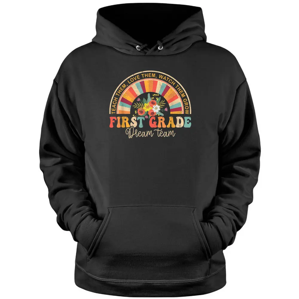 Groovy First Grade Vibes Retro Back To School Teachers Kids Pullover Hoodie