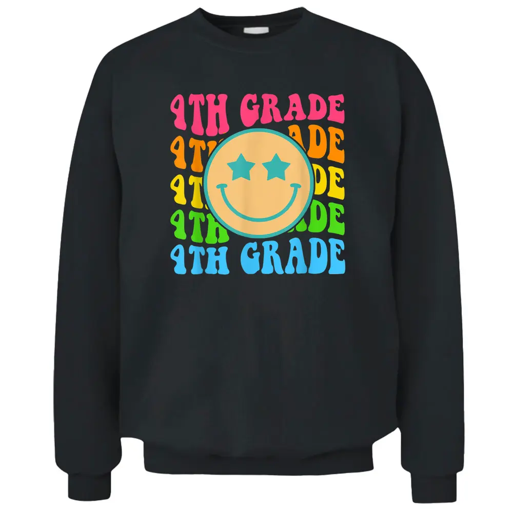 Groovy Fourth Grade Vibes Face Retro Teachers Back To School Pullover Sweatshirt