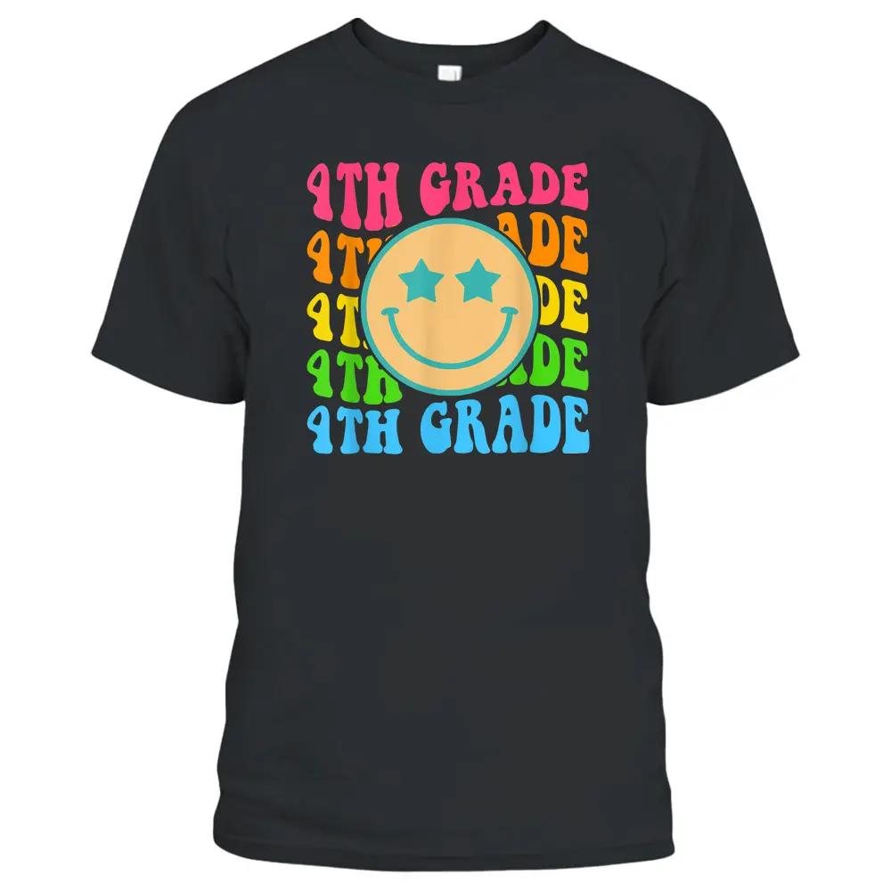 Groovy Fourth Grade Vibes Face Retro Teachers Back To School T-Shirt