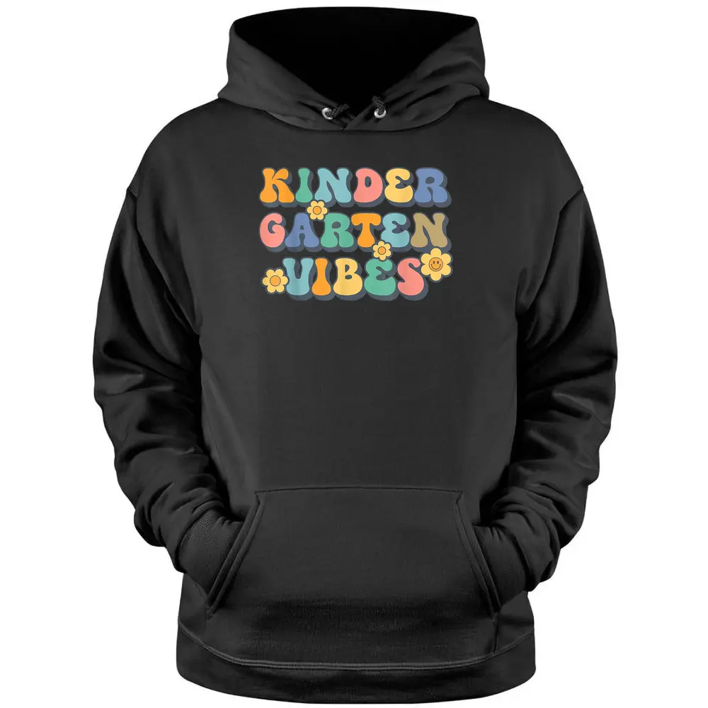 Groovy Hello Kindergarten Vibes Retro Teacher Back To School Pullover Hoodie