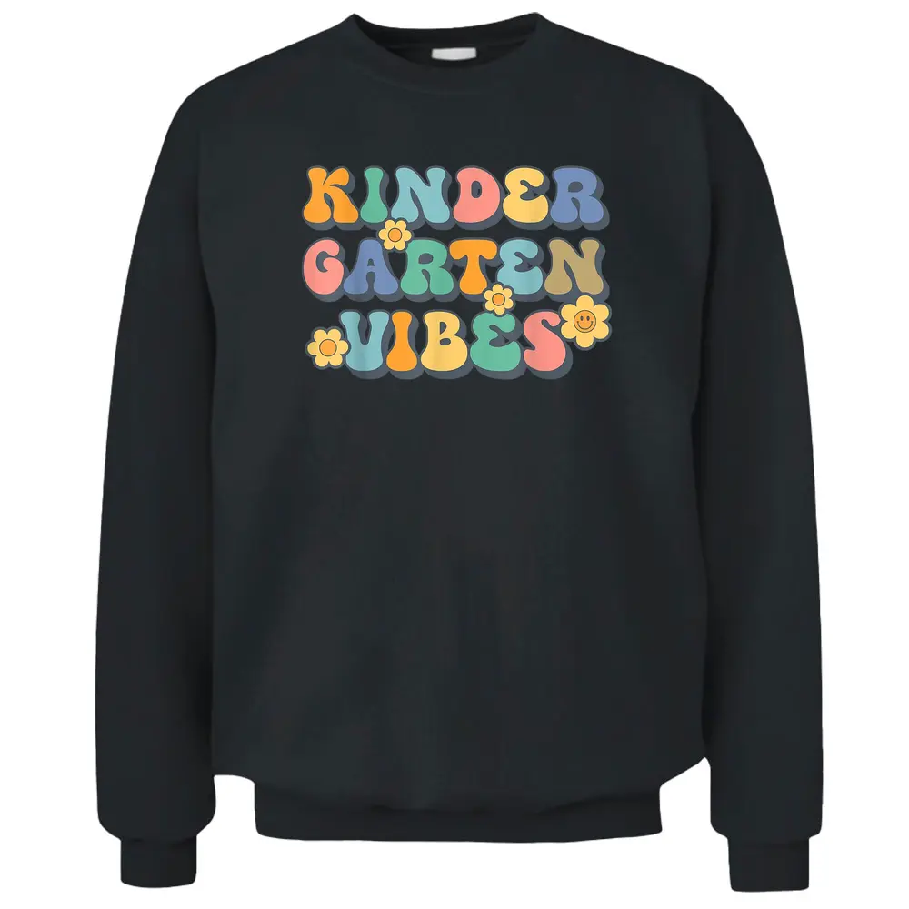 Groovy Hello Kindergarten Vibes Retro Teacher Back To School Pullover Sweatshirt