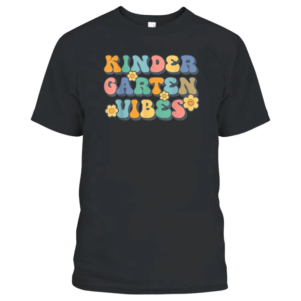 Groovy Hello Kindergarten Vibes Retro Teacher Back To School T-Shirt