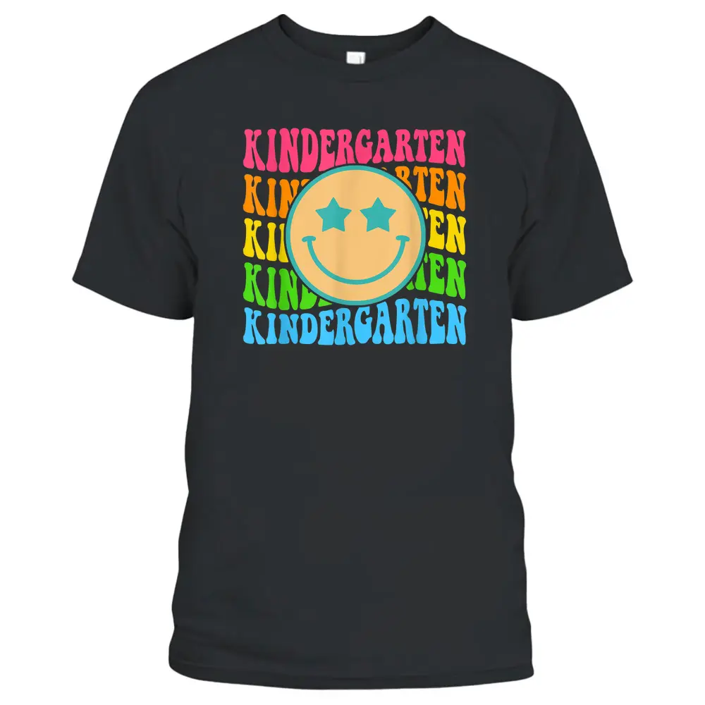 Groovy Kindergarten Vibes Face Retro Teachers Back To School T-Shirt