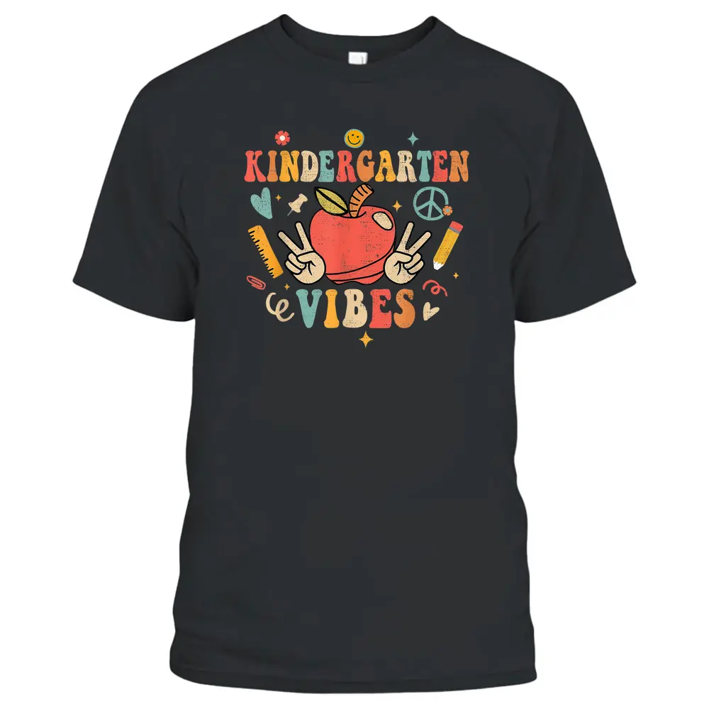 Groovy Kindergarten Vibes Retro Back To School Teachers T-Shirt