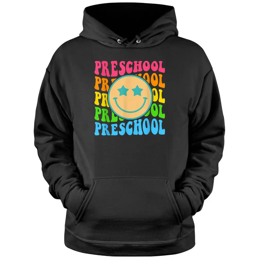 Groovy Preschool Vibes Face Retro Teachers Back To School Pullover Hoodie