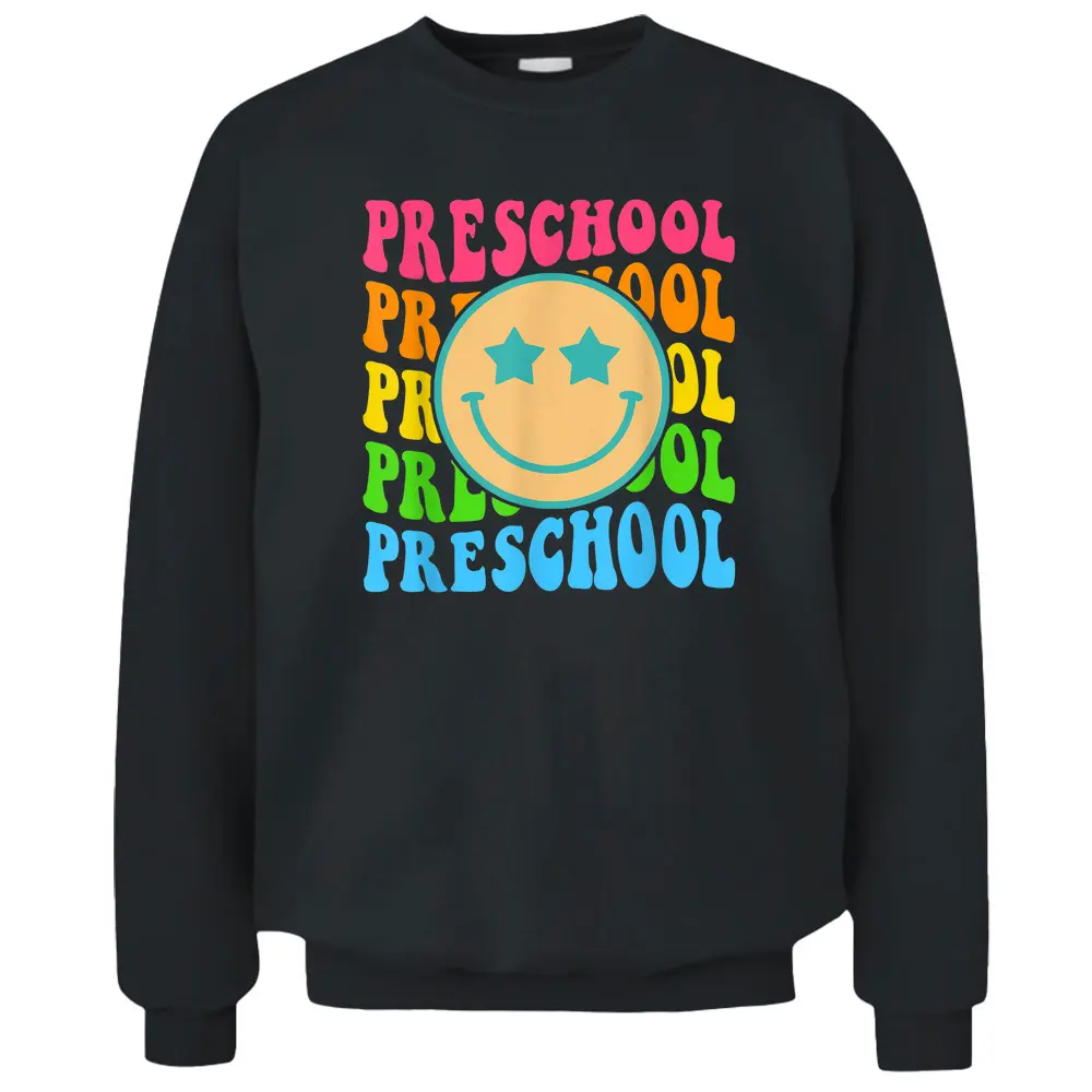 Groovy Preschool Vibes Face Retro Teachers Back To School Pullover Sweatshirt