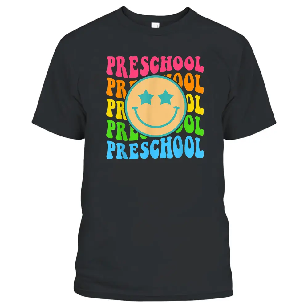 Groovy Preschool Vibes Face Retro Teachers Back To School T-Shirt