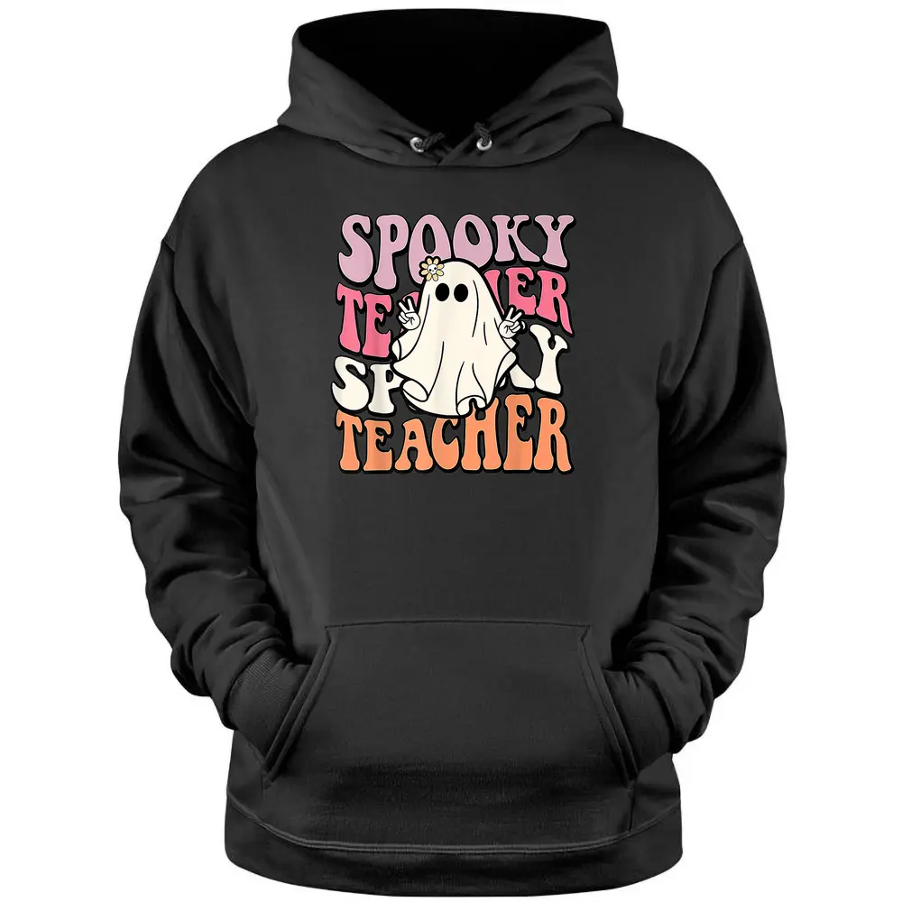 Groovy Retro Halloween Spooky Teacher Trick Or Teach Teacher Pullover Hoodie