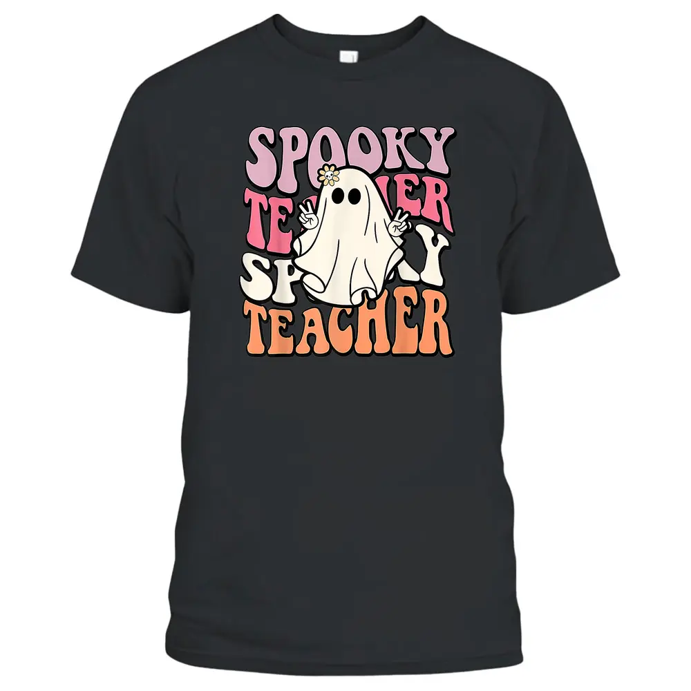 Groovy Retro Halloween Spooky Teacher Trick Or Teach Teacher T-Shirt