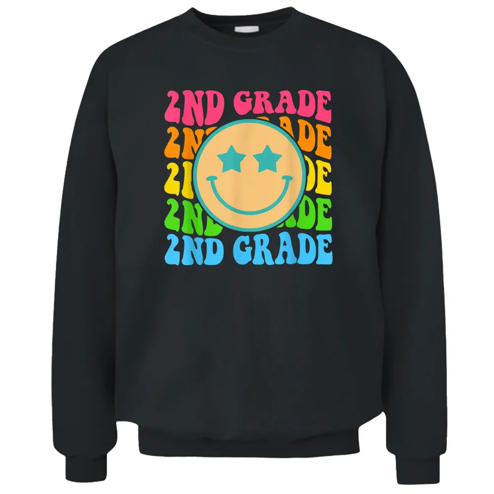 Groovy Second Grade Vibes Face Retro Teachers Back To School Pullover Sweatshirt