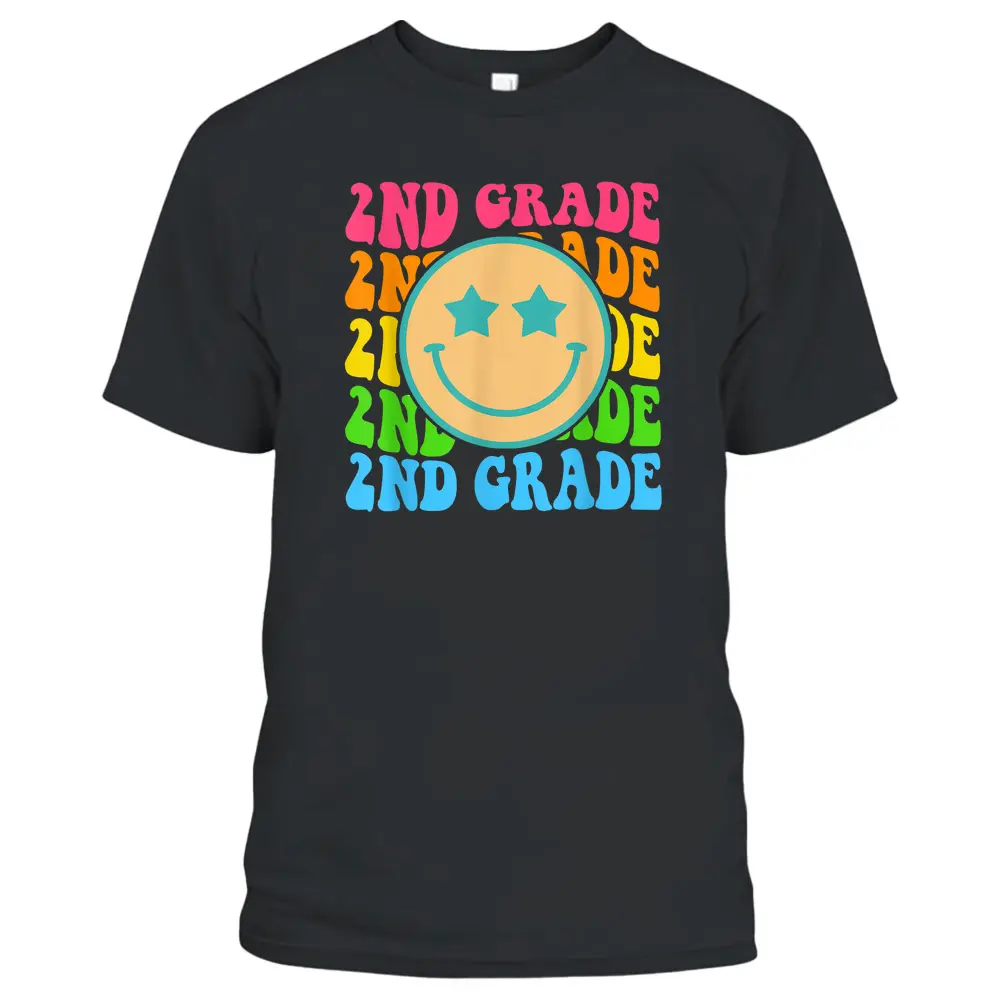 Groovy Second Grade Vibes Face Retro Teachers Back To School T-Shirt