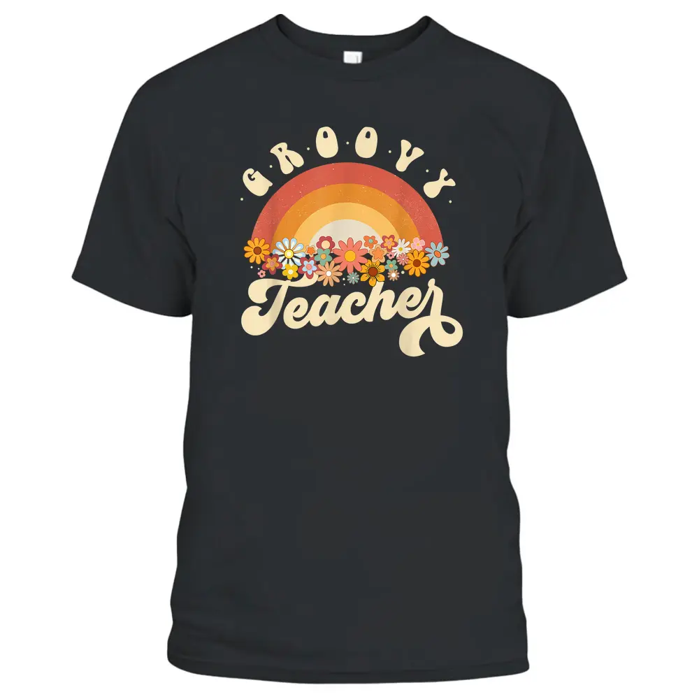 Groovy Teacher Retro Rainbow Colorful Design Teaching T-Shirt