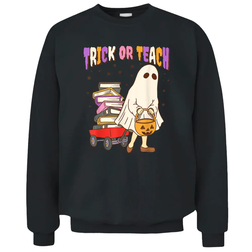 Groovy Teacher Trick Or Teach Hippie Teacher Halloween Pullover Sweatshirt