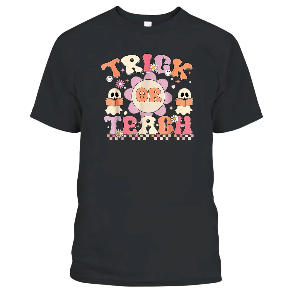 Groovy Trick Or Teach Ghost Teacher Funny Halloween Costume T-Shirt