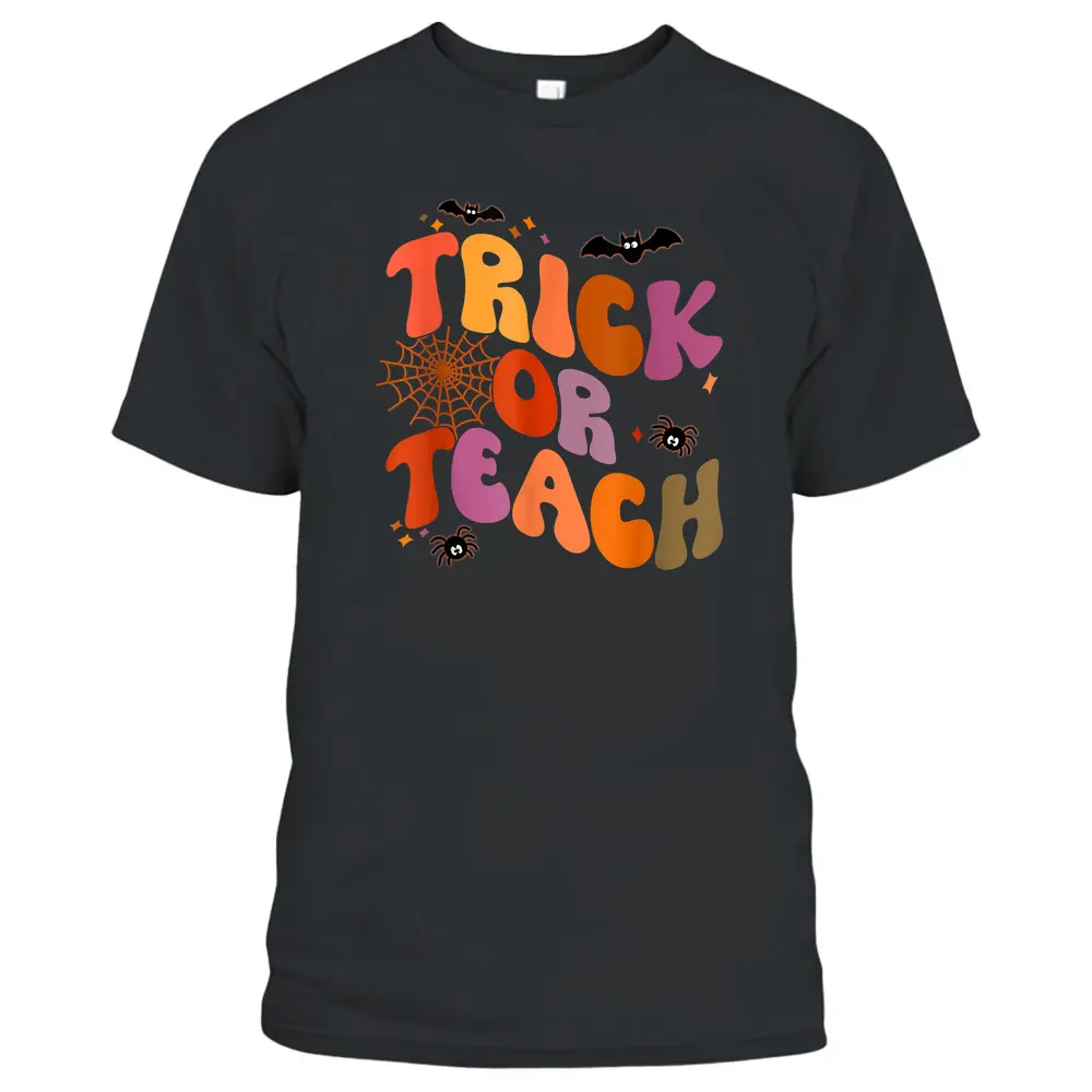 Halloween Retro Vintage Ghost Trick Or Teach Funny Teacher T-Shirt