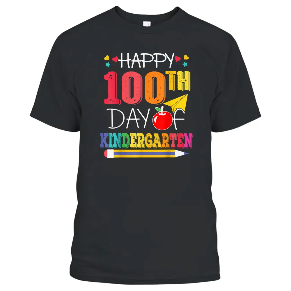 Happy 100th Day Of School Kindergarten Teacher - 100 Days T-Shirt