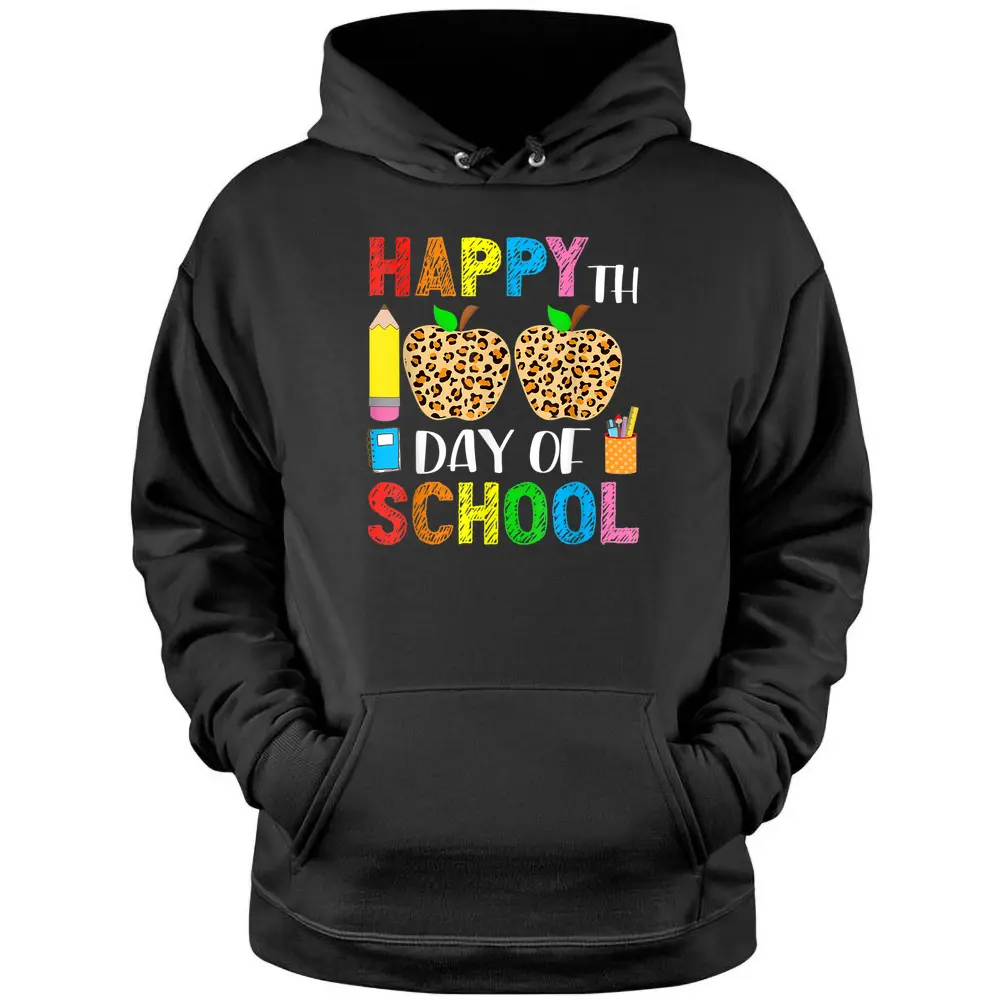 Happy 100th Day Of School Leopard Print Teacher Student Pullover Hoodie