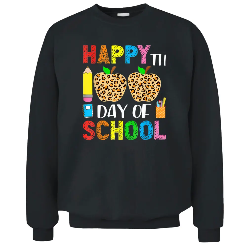 Happy 100th Day Of School Leopard Print Teacher Student Pullover Sweatshirt