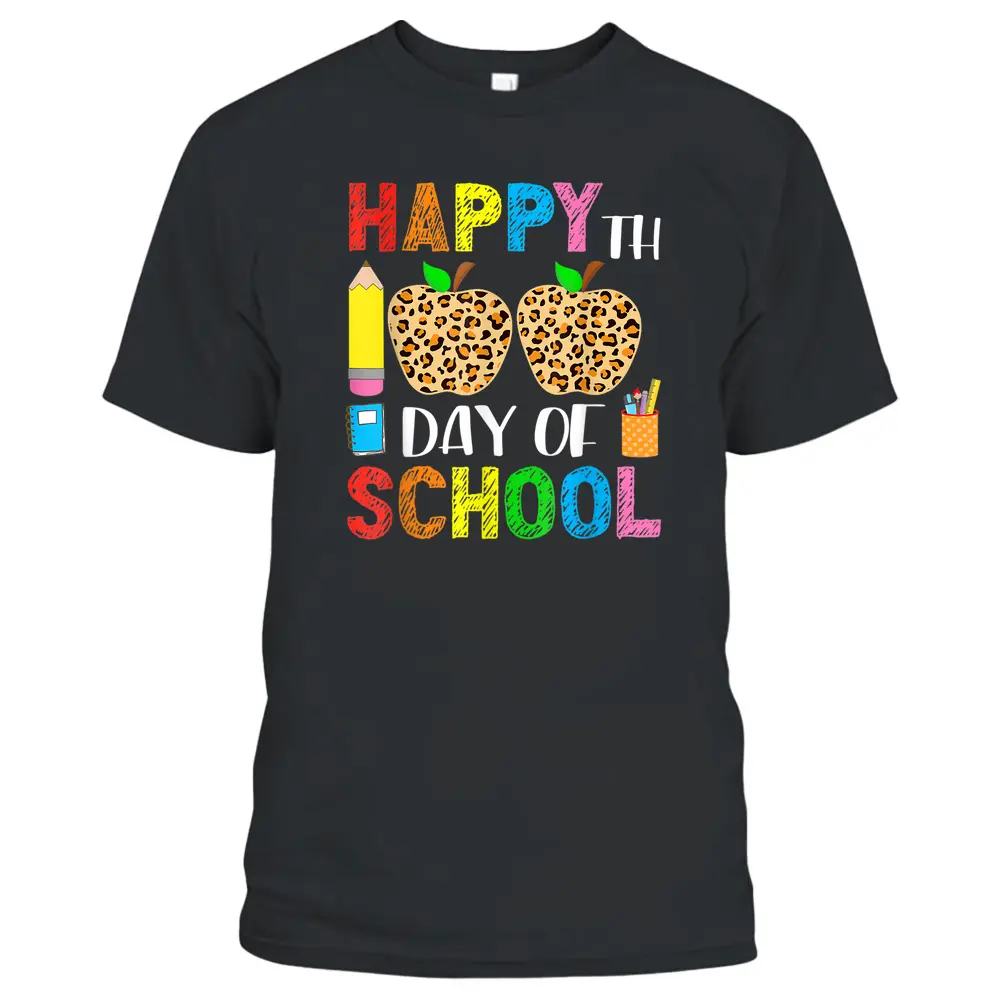 Happy 100th Day Of School Leopard Print Teacher Student T-Shirt