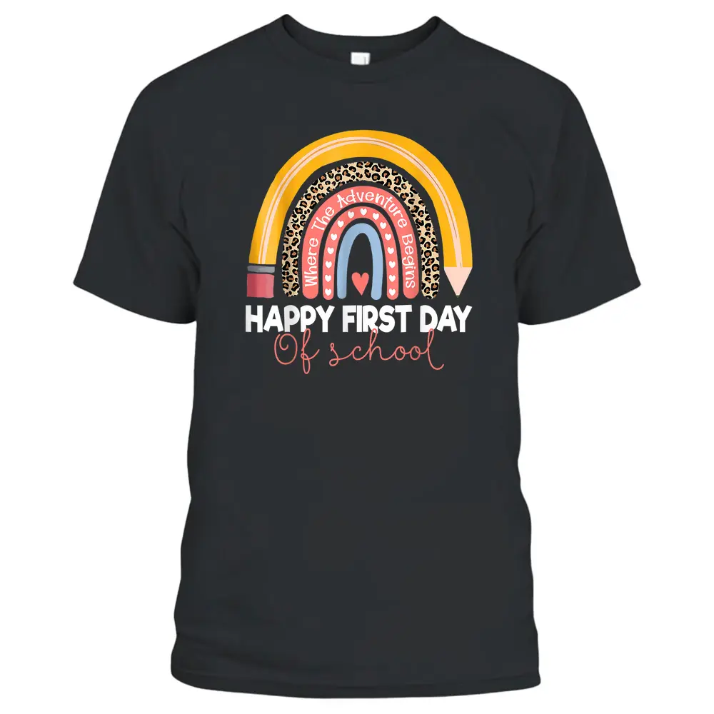 Happy First Day Of School Rainbow Leopard Teacher Student T-Shirt