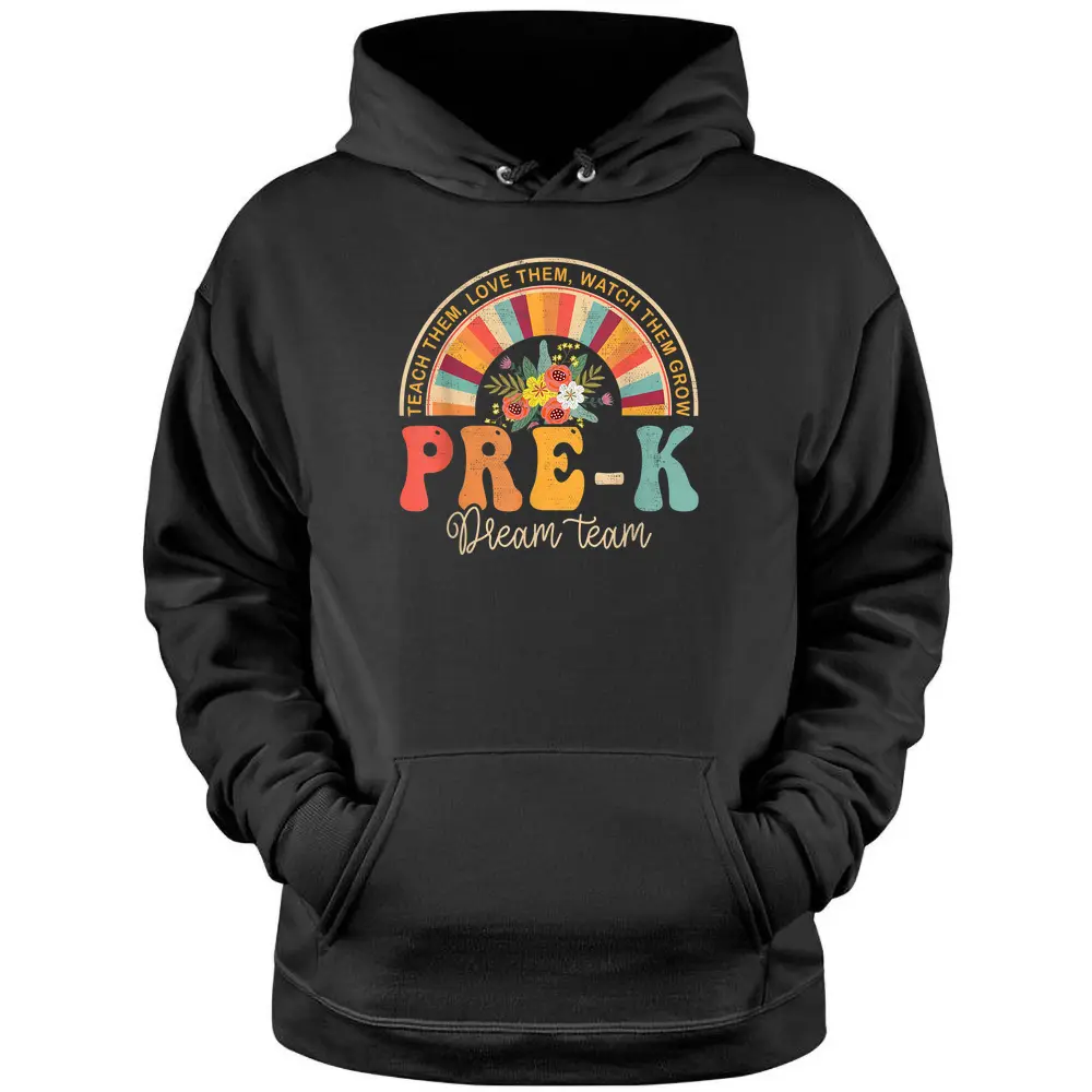 Happy First Day Pre-K Team Teacher Kids 60s 70s Hippie Retro Pullover Hoodie