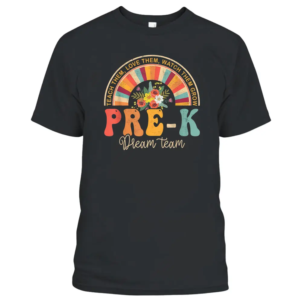 Happy First Day Pre-K Team Teacher Kids 60s 70s Hippie Retro T-Shirt