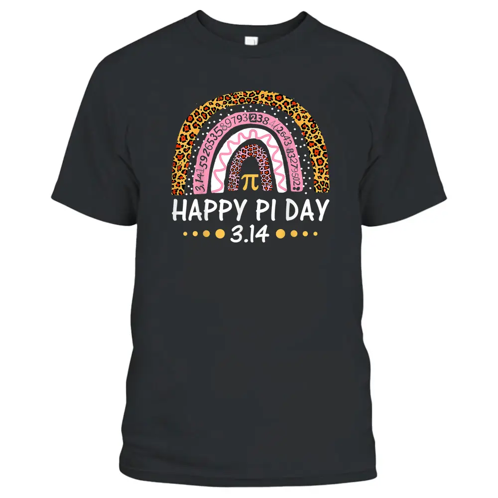 Happy Pi Day Mathematic Math Teacher Gift Leopard Rainbow T-Shirt