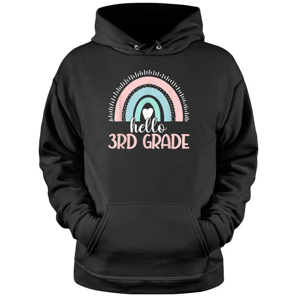 Hello 3rd Grade Teacher Student Back To School Boho Rainbow Pullover Hoodie