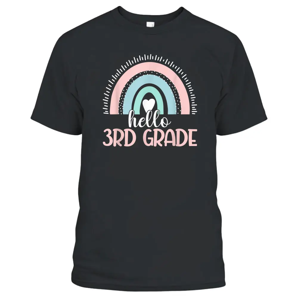 Hello 3rd Grade Teacher Student Back To School Boho Rainbow T-Shirt