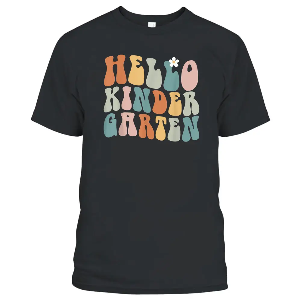 Hello Kindergarten Teacher Back To School Groovy Retro T-Shirt