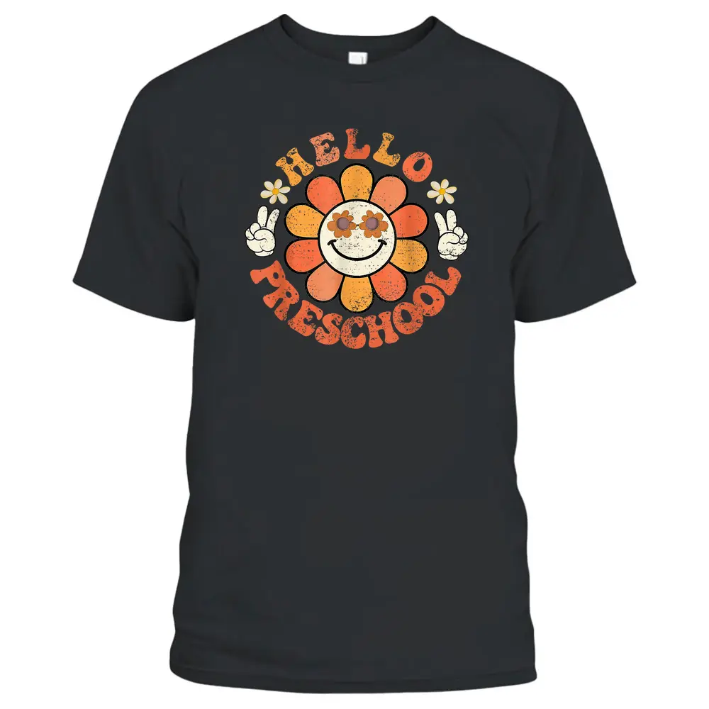 Hello PreSchool Groovy Retro Hippy Back To School Teacher T-Shirt