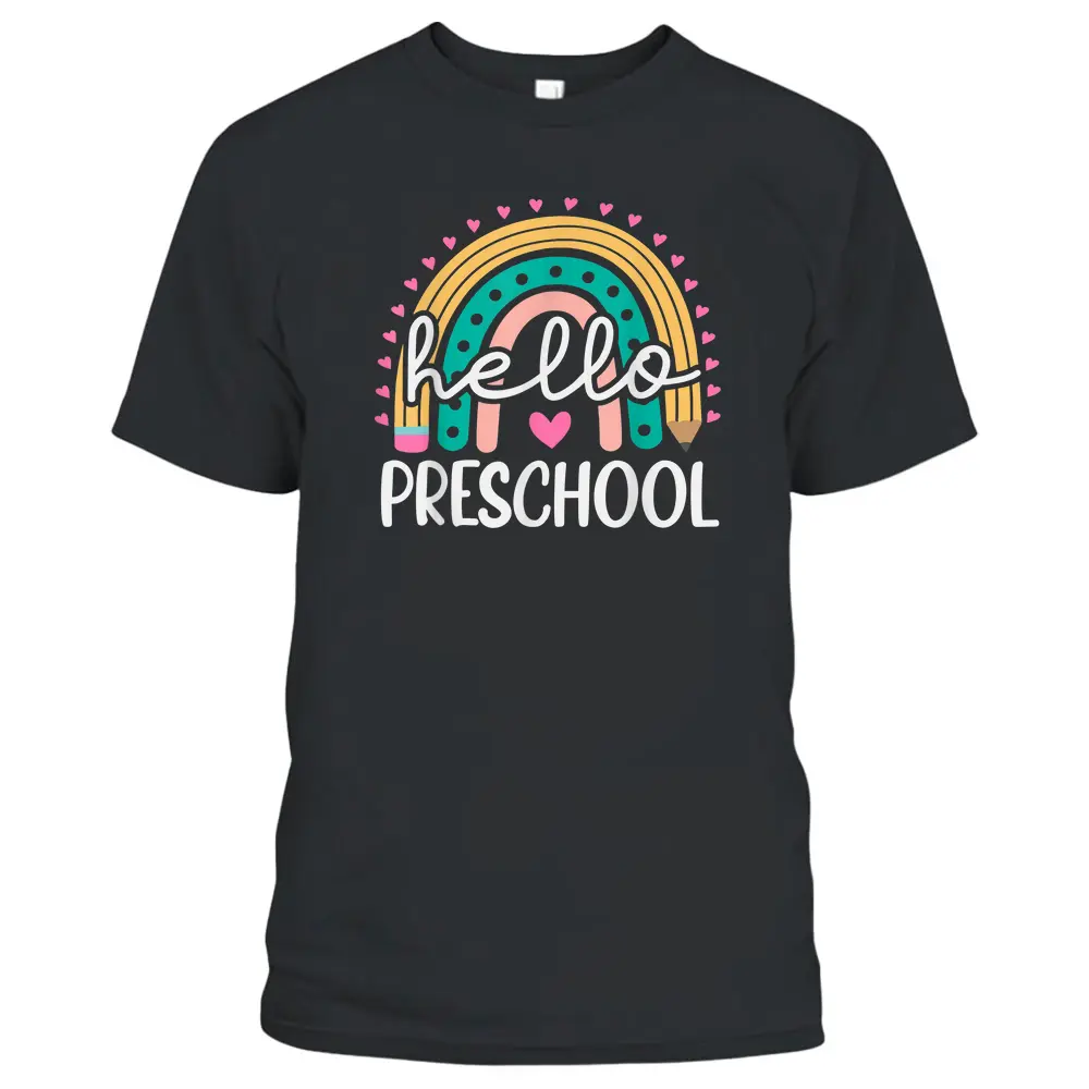 Hello Preschool Retro Rainbow Teacher Toddler Girls T-Shirt