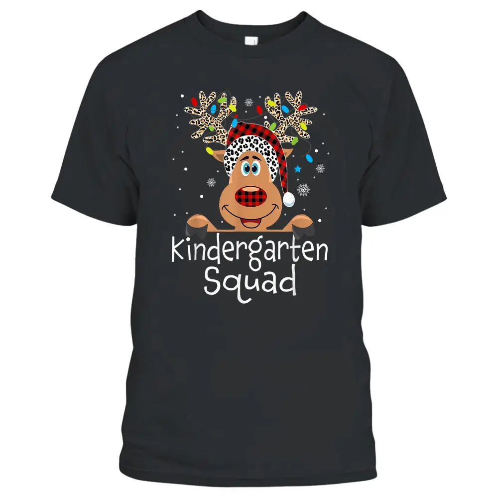 Kindergarten Teacher Squad Reindeer Funny Teacher Christmas T-Shirt